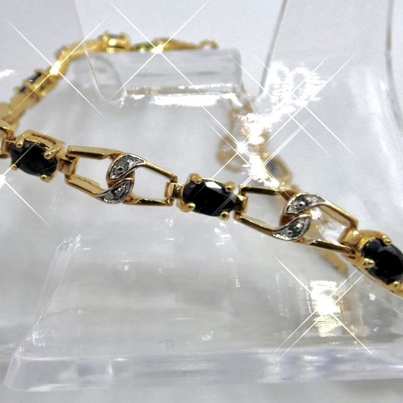 VERMEIL 10 Carat Black Sapphires & Diamonds Designer Bracelet - Picture 13 of 13